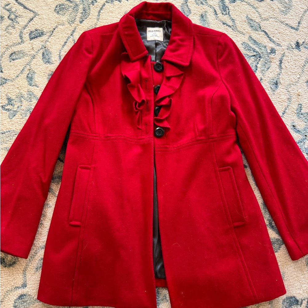 Old Navy Red Pea Coat Classic Tailored Design
